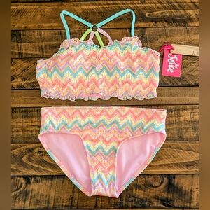 Justice Girls 2 piece Chevron Crochet Bikini Swimsuit, Size Large 12/14 NWT